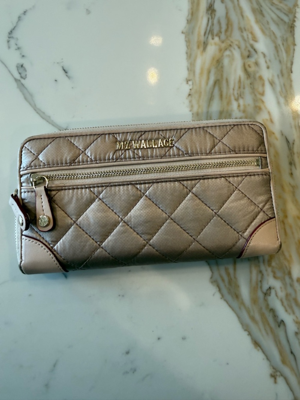 MZ Wallace Crosby Metallic Rose Gold Long Zip Wallet